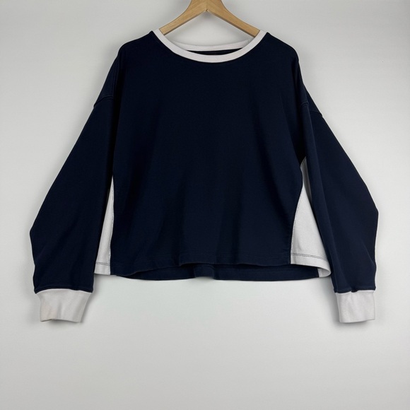 J.Crew Women’s L Navy Colorblock Cotton Sweatshirt – Long Sleeve Pullover - Picture 1 of 9